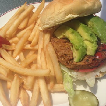 Grill On the Hill - Black bean veggie burger with avocado. Delish! - Modern European Near Me - Worcester, Massachusetts