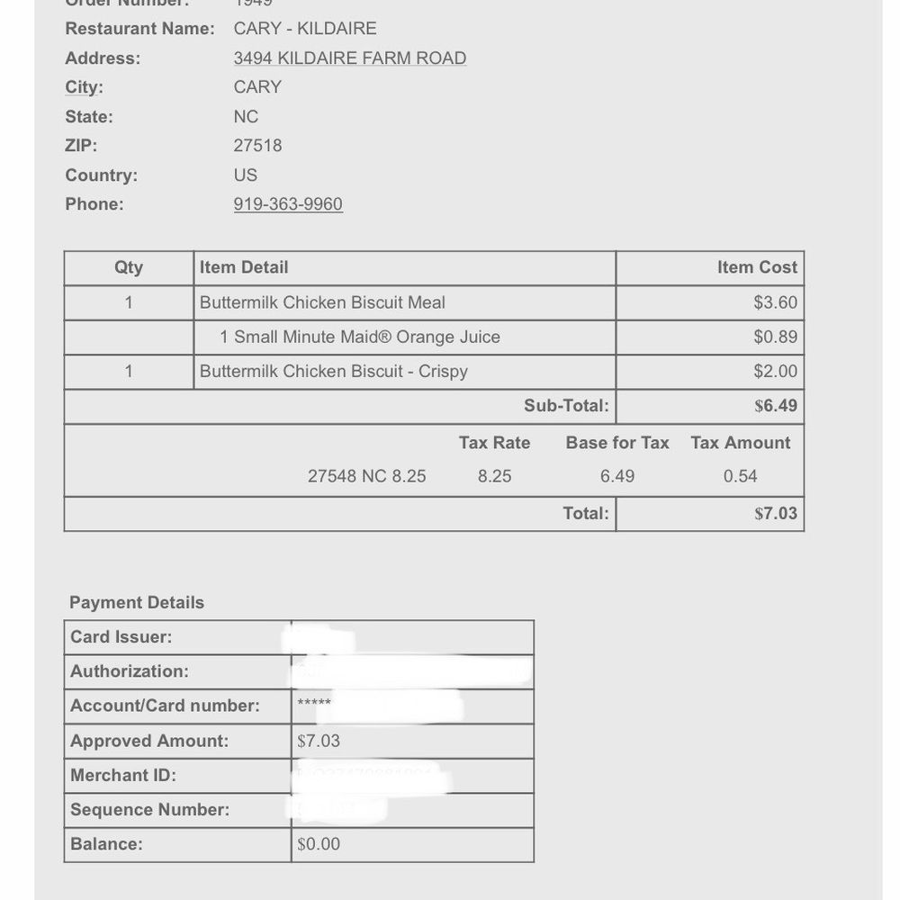 McDonald's - My Mobile receipt for food I never received. - Fast Food Near Me - Cary, North Carolina