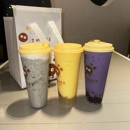 BLACK SESAME UNDER THE CLOUD 70% sweet, 7'S MANGO POMELO (BLENDED) 100% sweet, UBE COCONUT MILK 100% sweet