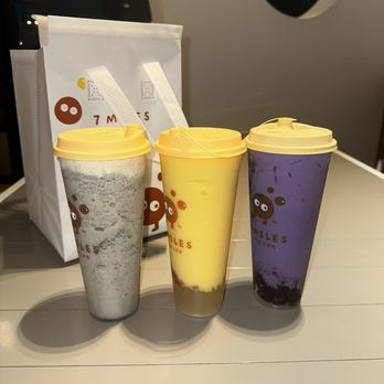 7 Miles Tea Lab - BLACK SESAME UNDER THE CLOUD 70% sweet, 7'S MANGO POMELO (BLENDED) 100% sweet, UBE COCONUT MILK 100% sweet - Bubble Tea Near Me - Chino, California