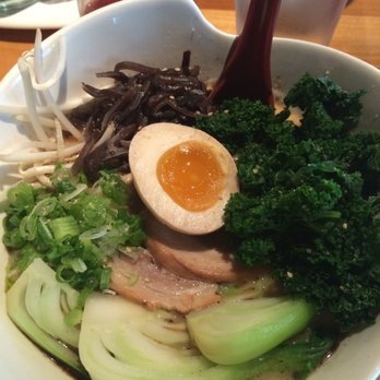 Sobo Ramen - Spicy Black Tonkotsu with kale, bok choi and black fungus added. - Ramen Near Me - Oakland, California Sobo Ramen - Spicy Black Tonkotsu with kale, bok choi and black fungus added. - Ramen Near Me - Oakland, California