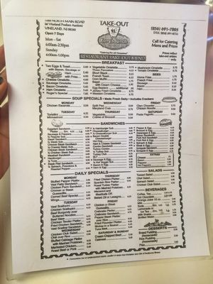 Menu photo 1 Tony's Lunch Restaurant Vineland, NJ Menu photo 1 Tony's Lunch Restaurant Vineland, NJ