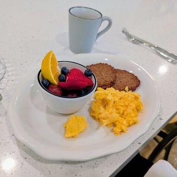 Sunny Side Cafe - All American breakfast. Scrambled eggs with sausage and fruit. - Breakfast & Brunch Near Me - Seal Beach, California Sunny Side Cafe - All American breakfast. Scrambled eggs with sausage and fruit. - Breakfast & Brunch Near Me - Seal Beach, California
