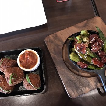 Bosscat Kitchen & Libations - Meatloaf squares and okra - New American Near Me - Houston, Texas