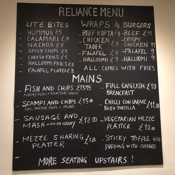 The Reliance - Menu - Pubs Near Me - London, XGL The Reliance - Menu - Pubs Near Me - London, XGL