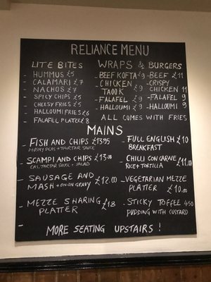 Menu photo 1 The Reliance London, XGL Menu photo 1 The Reliance London, XGL
