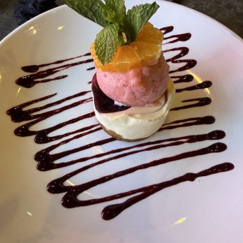 The Twisted Fork - Cheesecake with strawberry sorbet - New American Near Me - Reno, Nevada The Twisted Fork - Cheesecake with strawberry sorbet - New American Near Me - Reno, Nevada