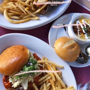 Carnation Cafe - Spicy chicken sandwich, sourdough bacon cheese melt, baked potato soup - American Near Me - Anaheim, California