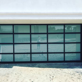 Door Pros - 18x8 Clopay Avante Black Anodized Frame, White Laminate Glass - Garage Door Services Near Me - Palm Desert, California