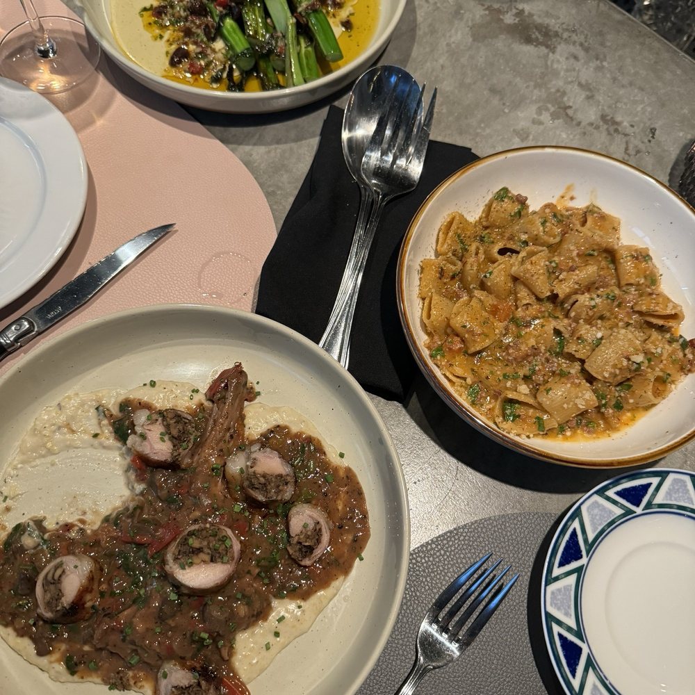 First & Last - Grilled Broccoli, Sourdough Bolognese !  and Rabbit Cacciatore.  Yum! Generous portions and every bite was heaven in my mouth - Italian Near Me - Phoenix, Arizona