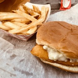 Steve's Fish & Chips - Fish Sandwich (Cod) and fries