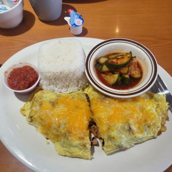 Kozy Kitchen - Spanish Omelet, cucumber kimchee, salsa & white rice with soy sauce - Sushi Bars Near Me - San Angelo, Texas