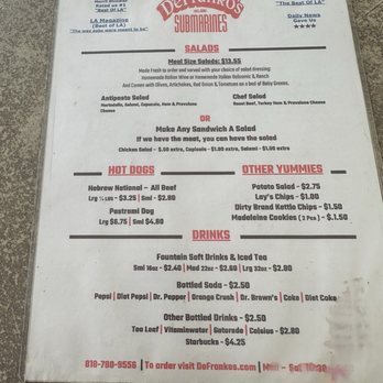 DeFranko's Submarines - Menu 2024 - Italian Near Me - Los Angeles, California