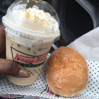 Krispy Kreme - I used the birthday coupon to get a coupon for a free strawberry filled donut and medium iced vanilla latte. - Donuts Near Me - Decatur, Georgia Krispy Kreme - I used the birthday coupon to get a coupon for a free strawberry filled donut and medium iced vanilla latte. - Donuts Near Me - Decatur, Georgia