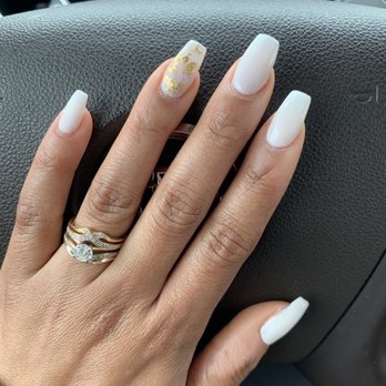 Icon Nail Spa - Still the best Nail Shop in Chesapeake!!!!! Soft White Coffin Nails with Gold Flakes - Waxing Near Me - Chesapeake, Virginia Icon Nail Spa - Still the best Nail Shop in Chesapeake!!!!! Soft White Coffin Nails with Gold Flakes - Waxing Near Me - Chesapeake, Virginia