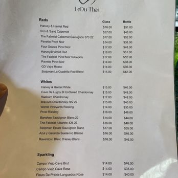 LeDu Thai - Wine Menu - Thai Near Me - Phoenix, Arizona