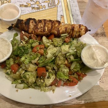 Mediterranean Grill Restaurant - Chicken Shawarma Salad with Cream Garlic Sauce - Mediterranean Near Me - Happy Valley, Oregon Mediterranean Grill Restaurant - Chicken Shawarma Salad with Cream Garlic Sauce - Mediterranean Near Me - Happy Valley, Oregon