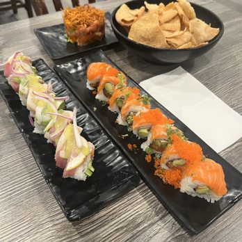 Kakuna Sushi - japanese nachos (top) citrus roll (bottom left) orange blossom (bottom right) - Sushi Bars Near Me - Milpitas, California