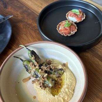 BATA - Tomato labneh tartlets and shishito peppers with hummus - New American Near Me - Tucson, Arizona