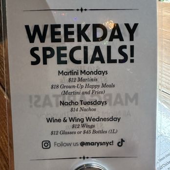 Mary's - Weekday specials - Pubs Near Me - New York, New York