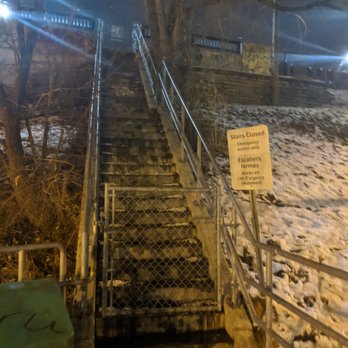 Danforth GO - Stairs up to Main Street (access currently closed) - Train Stations Near Me - Toronto, Ontario
