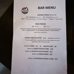 Coyote Moon Bar and Grill - Bar menu
