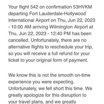 Avelo Airlines - Cancelation email - Airlines Near Me - Burbank, California