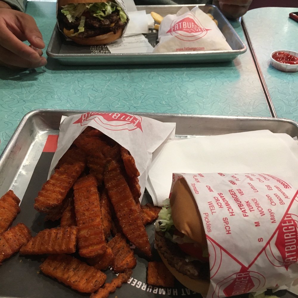 Fatburger & Buffalo's Express - Impossible burger on bottom and xxl on top - Burgers Near Me - Carson, California