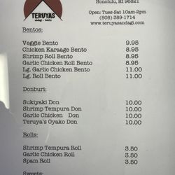 Teruya's Andagi - Updated menu prices  8/1/23