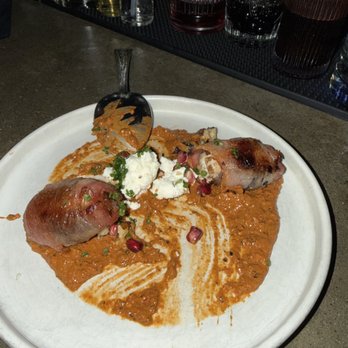 Fire At Will - Bacon Wrapped Dates with goat cheese and a harissa purée - New American Near Me - Scottsdale, Arizona