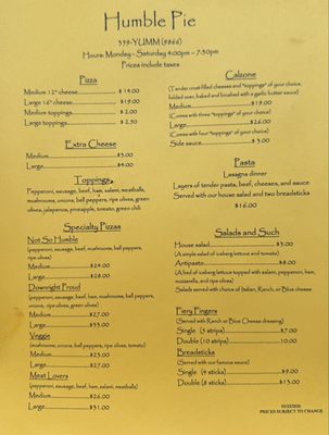 Menu photo 1 Humble Pie Duncan, AZ Menu photo 1 Humble Pie Duncan, AZ