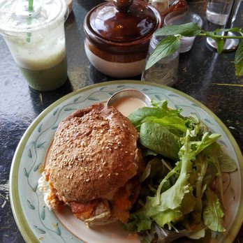 Firefly Cafe and Outpost - Buffalo chicken sandwich with a brand new kind of vegan blue cheese. Blew my mind!! Matcha latte was very refreshing and a great addition. - Cafes Near Me - Boyertown, Pennsylvania