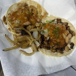 chicharron taco and I think maybe carnitas taco, with all the toppings chicharron taco and I think maybe carnitas taco, with all the toppings
