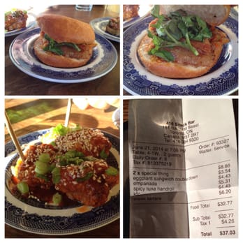 416 Snack Bar - Special thing on the menu: Deep fried bun with kimchi and pork belly (top left) and spicy korean chicken - June 21, 2014 - Tapas/Small Plates Near Me - Toronto, Ontario