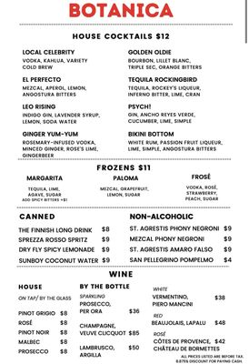 Menu photo 1 Botanica Bar New York, NY Menu photo 1 Botanica Bar New York, NY
