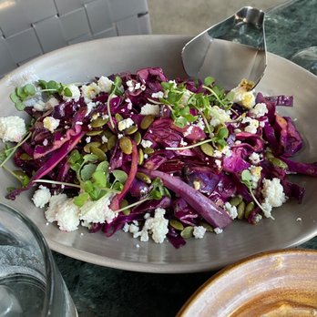 Chaak Kitchen - Col Morado a la Brasa / charred red cabbage, beets, pepitas, queso fresco, honey vinaigrette - Cocktail Bars Near Me - Tustin, California
