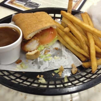 E W Thompson Drug - Shrimp po-boy with fries and gravy! Really tasty, and cooked well! - Drugstores Near Me - Delhi, Louisiana