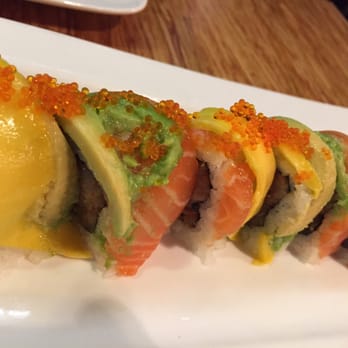 Ebisu - XXX Roll: spicy tuna in the middle, topped with salmon, avocado, and mango. excellent! - Sushi Bars Near Me - San Francisco, California
