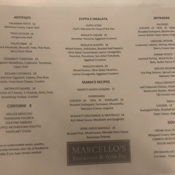 Marcello's Restaurant & Wine Bar - Dinner Menu - Italian Near Me - Covington, Louisiana Marcello's Restaurant & Wine Bar - Dinner Menu - Italian Near Me - Covington, Louisiana