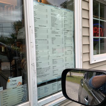 Bru-Thru Coffee Shack - a menu in the window - Donuts Near Me - Cumberland, Maine