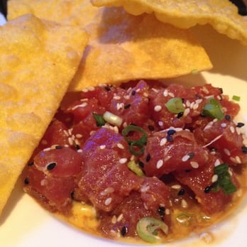 YellowFin - Tuna Poki- my favorite. Homemade wontons- perfect appetizer!!! - Seafood Near Me - Gainesville, Georgia