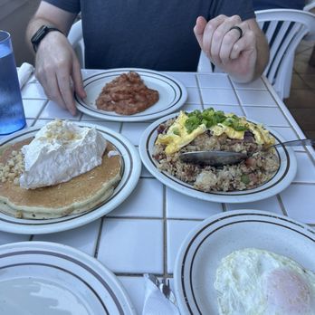 The Gazebo Restaurant - Macadamia nut pancakes, fried rice, corned beef hash, and one egg - Breakfast & Brunch Near Me - Lahaina, Hawaii