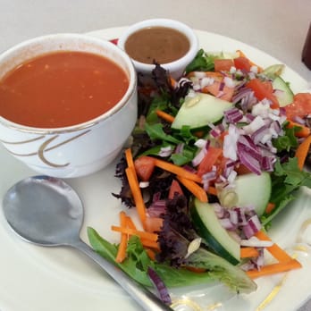 Longbeach Cafe - Homemade blue (blue cheese) tomato soup w/small salad - American Near Me - Longboat Key, Florida Longbeach Cafe - Homemade blue (blue cheese) tomato soup w/small salad - American Near Me - Longboat Key, Florida