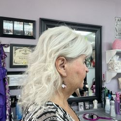 Access Beauty Salon - Hair piece on top that clips in with  matching silver white color to clients natural hair .