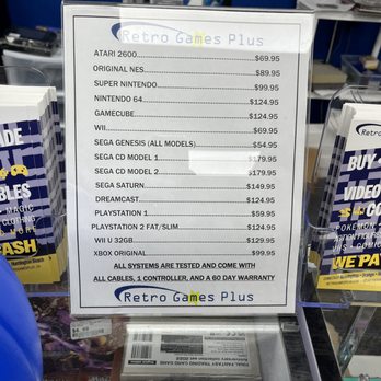 Retro Games Plus - Pricelist for consoles as of early September 2022 - Toy Stores Near Me - Newington, Connecticut