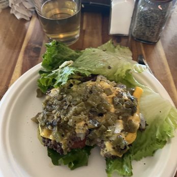 Buckhorn Tavern - Bunless version of green chili cheese burger - Burgers Near Me - San Antonio, New Mexico Buckhorn Tavern - Bunless version of green chili cheese burger - Burgers Near Me - San Antonio, New Mexico