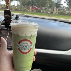 Scooter's Coffee - Iced matcha with pumpkin foam
