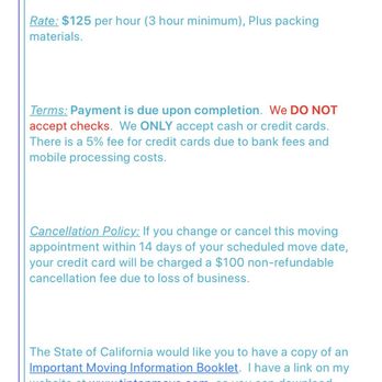 Tip Top Movers - Packing agreement pic 2. - Movers Near Me - Carmichael, California