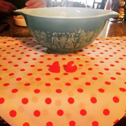 Bradley's Attic - Scarf, earrings and butterprint pyrex mixing bowl
