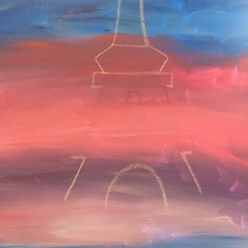 Painting with a Twist - The beginning stages of Paris Under a Pink Moon - Art Classes Near Me - Carmel, Indiana